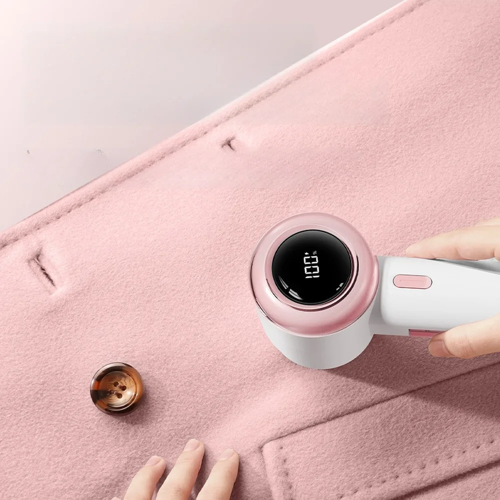 Electric Fabric Shaver Rechargeable Portable Sweater Pill Remover with Smart Display 3 Levels 6 x 8 x 14.8 cm Pink
