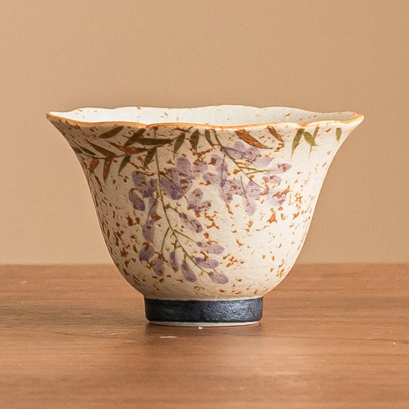 High-end Master's Cup with Blue White Flint Hand-painted with Gold Wisteria Flower Mouth Bell Cup Heat-resistant Tea-tasting Cup
