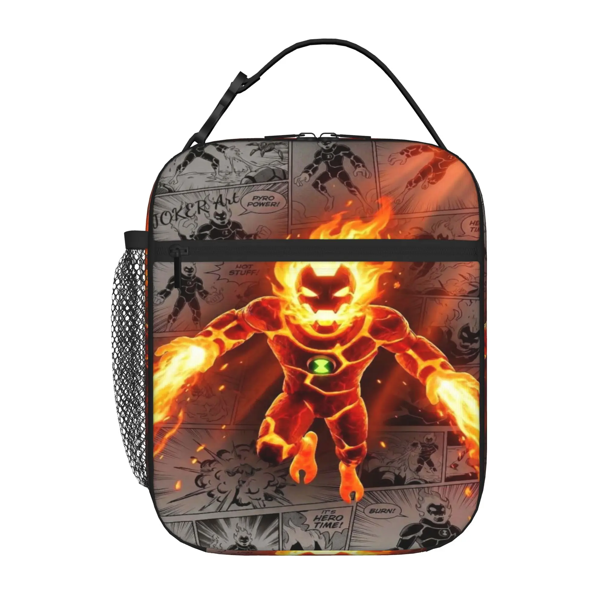Back to school season  Food Bag Heatblast Ben10 Fire Alien Hero Kawaii High Street Classic Solid Lunch Bag