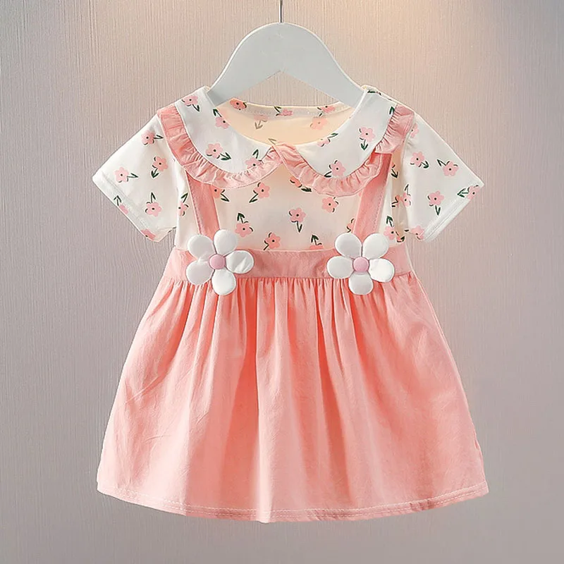 Summer Newborn Baby Girl Princess Dress Short Sleeve Cute Pink Children Dress Kid Girl Clothes Flower Birthday Party Costume