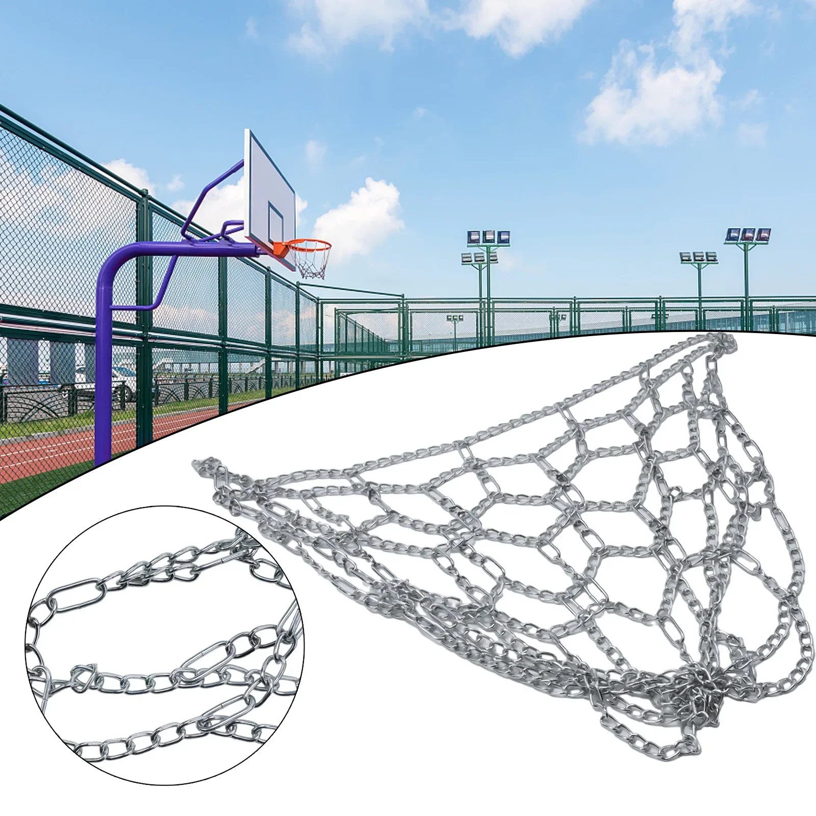 

Metal Basketball Net Chain Netting Sports Rims Basket Frame Double Color Net Accessories For Parks Outdoor Courts Sports Clubs