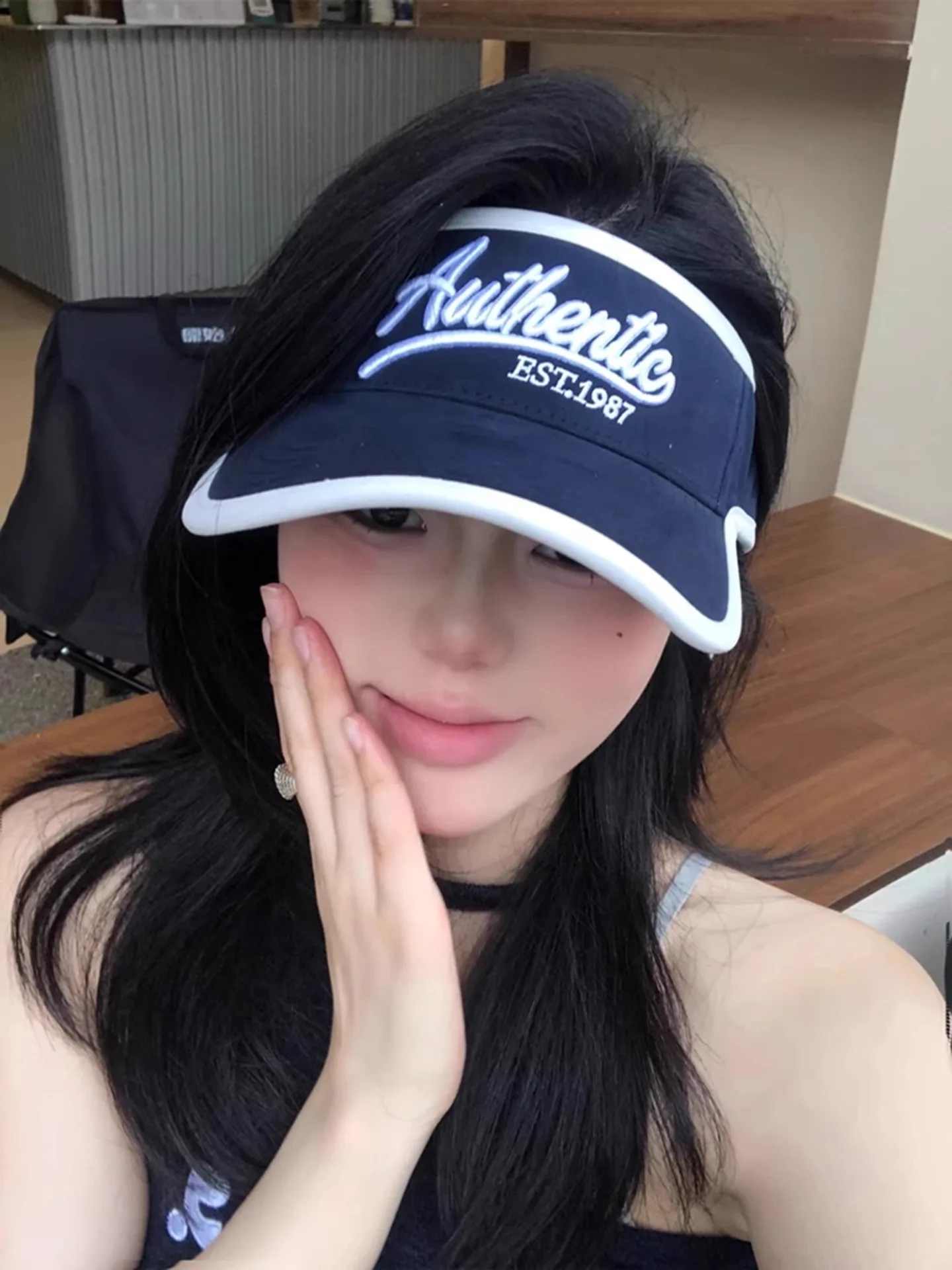 

Vintage letter embroidery empty top hat summer outdoor sports visor hat wide brim big head circumference sun protection hat