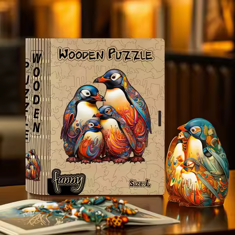 Colorful Wooden Jigsaw Puzzles Set - Penguin for Adults &amp; Animal for Children, Creative Birthday Gift Idea