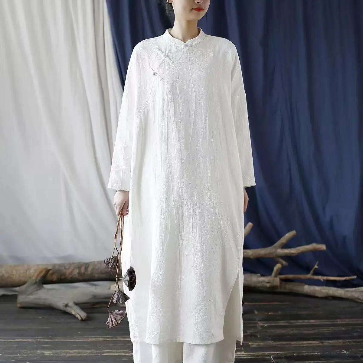

Chinese Style Loose Fit Artistic Long Dress Women's plus Size Cotton Linen Tea Ceremony Casual Fashion Princess Gown