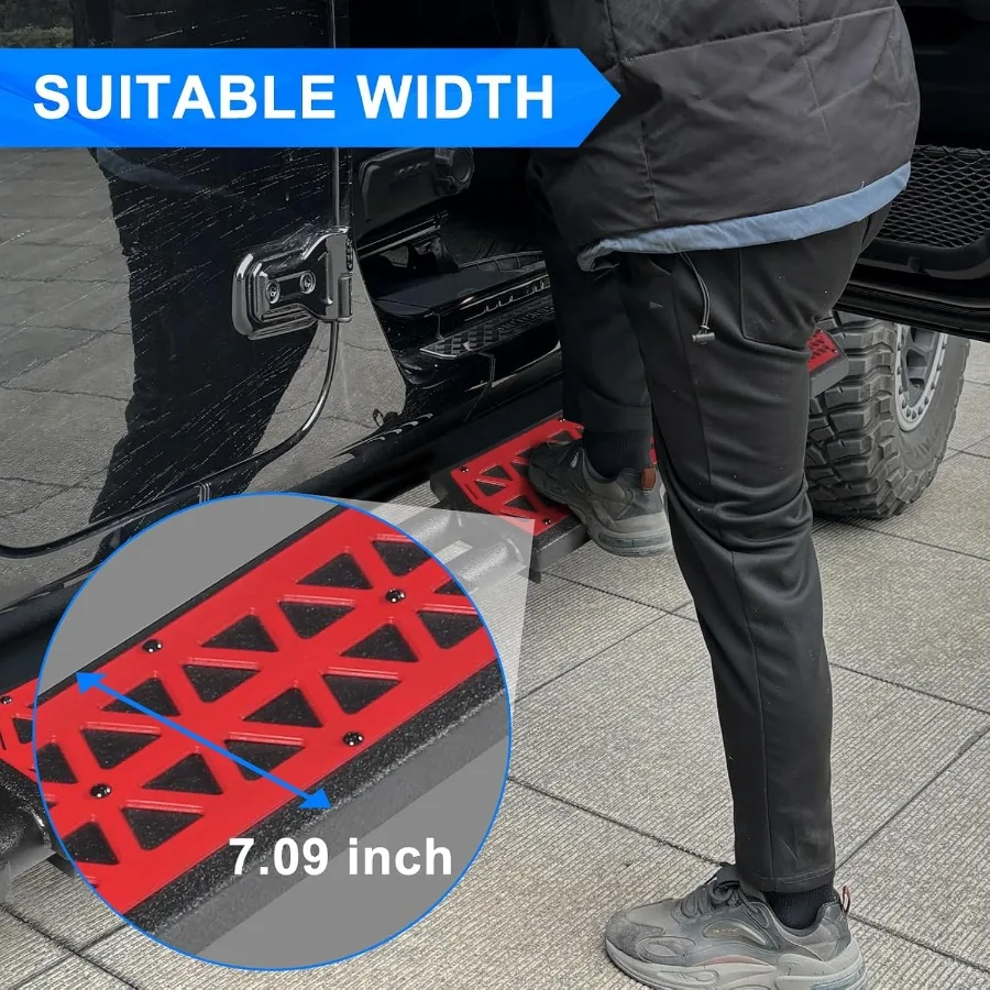 บันไดข้างรถยนต์สำหรับ Jeep Wrangler JL ปี 2018-2023 2024 2025 2026 บันไดข้างสำหรับ JL 4 ประตู แผงสีแดง 7 นิ้ว บันไดข้างกันกระแทก