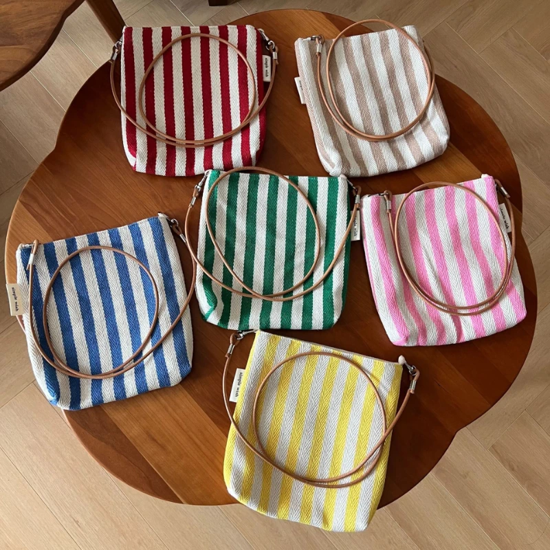 

Женская холщовая сумка через плечо, повседневная полосатая сумка большой вместимости, сумка для телефона, милая маленькая тканевая сумка, женские кошельки и сумочки