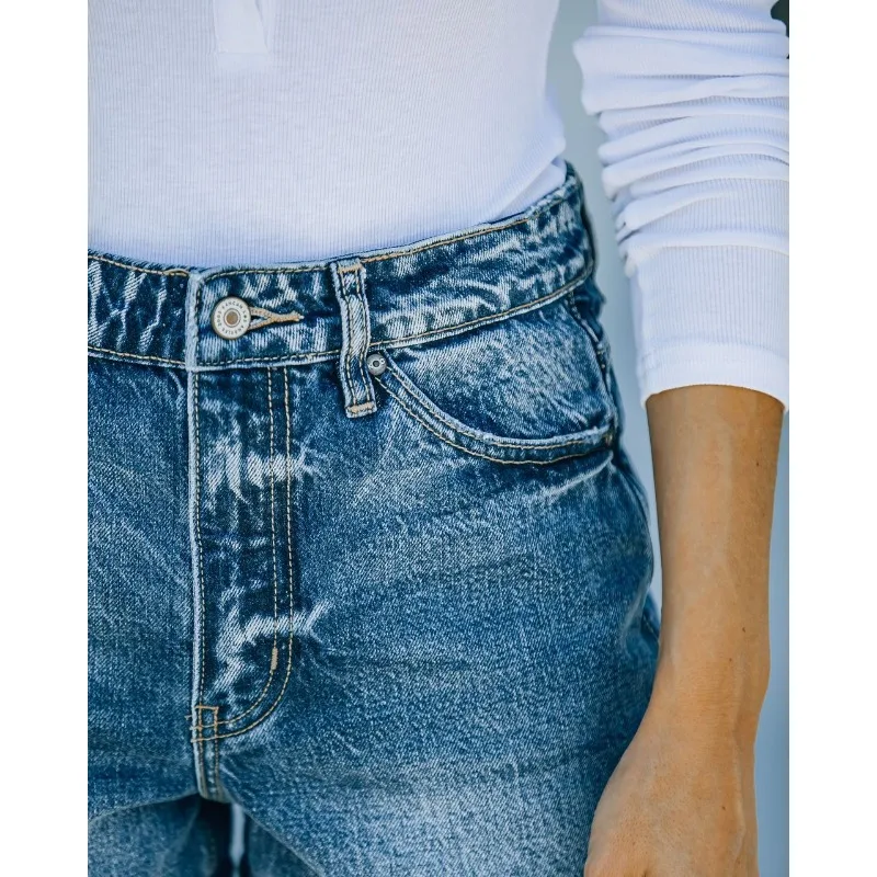  شورت جينز مستقيم متوسط الارتفاع 2025 - قطن غسيل داكن للمكتب والملابس الكاجوال #6