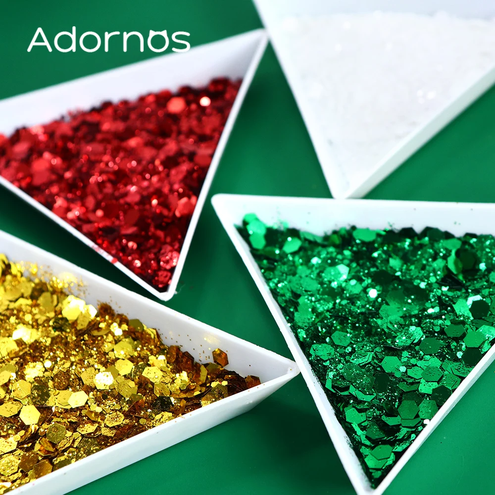 4개/세트 육각형 스팽글 크리스마스 네일 아트 부품 레드 그린 청키 글리터 플레이크 크리스마스 매니큐어 장식 액세서리 네일 참