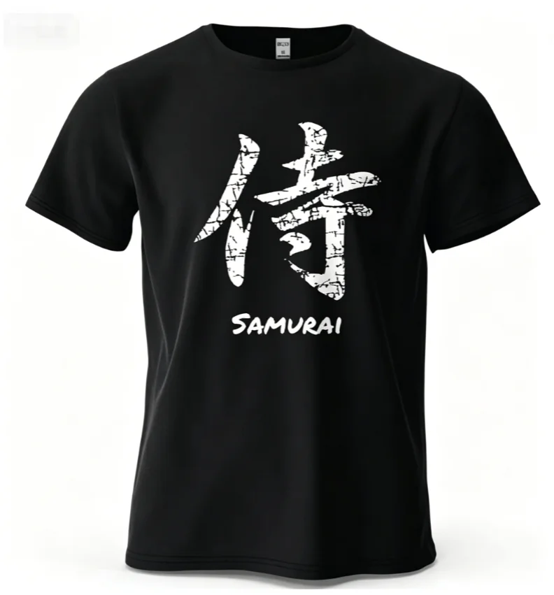 Samurai Character Printed Men's T-Shirt Cotton Oversized Classic Asian Aesthetics Graphic Tees for Women Tees Streetwear Natural