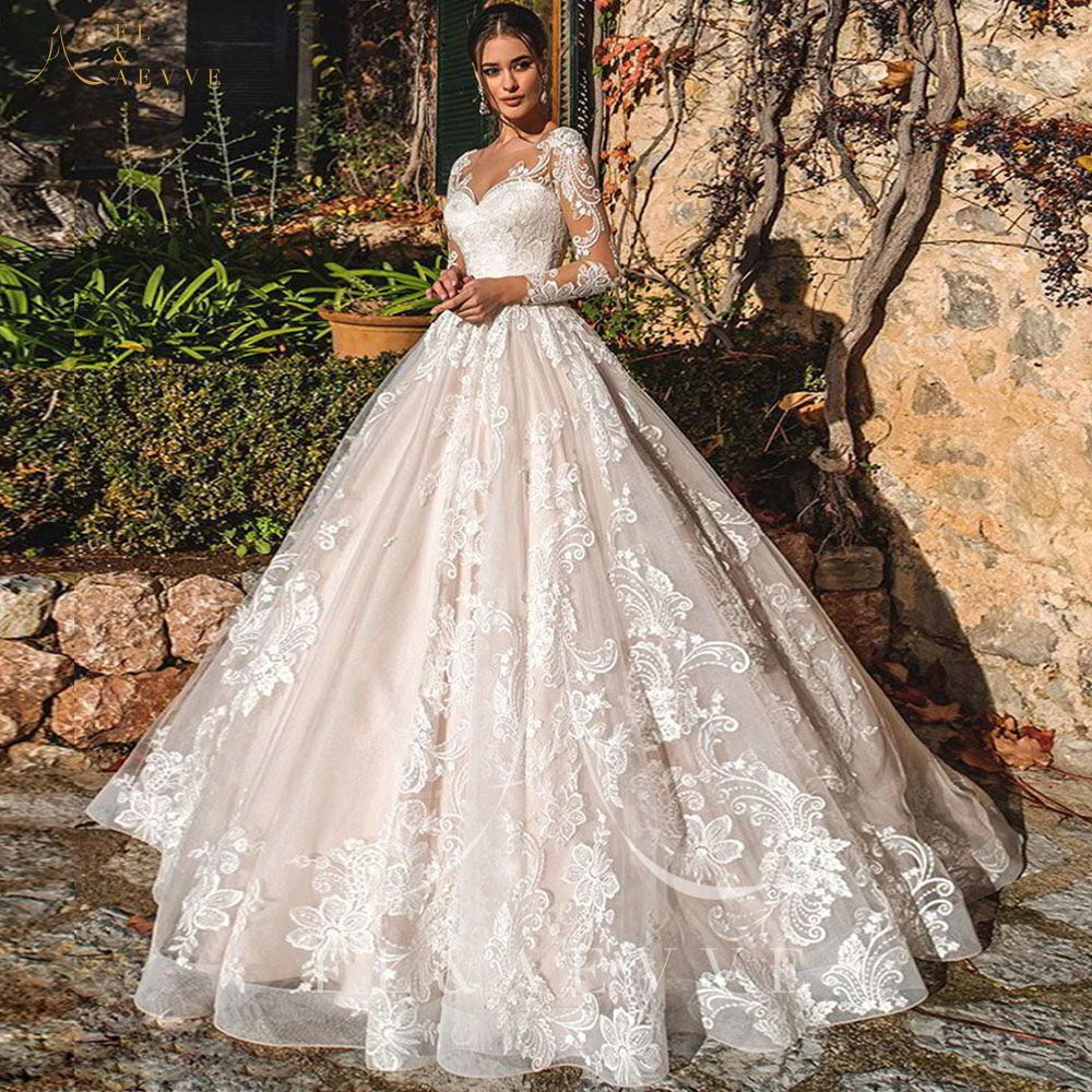 فساتين زفاف أنيقة من التل بأكمام طويلة فستان زفاف من الدانتيل للنساء على شكل حرف a فستان حفلات نسائي فاخر رداء نسائي مخصص