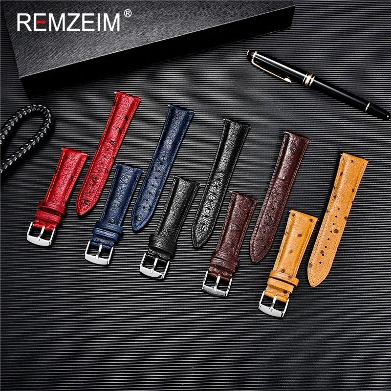 Man Vintage Leather Watch Strap Watch Accessories 18mm 20mm 22mm Ostrich Pattern Leather Quick Release Watchband