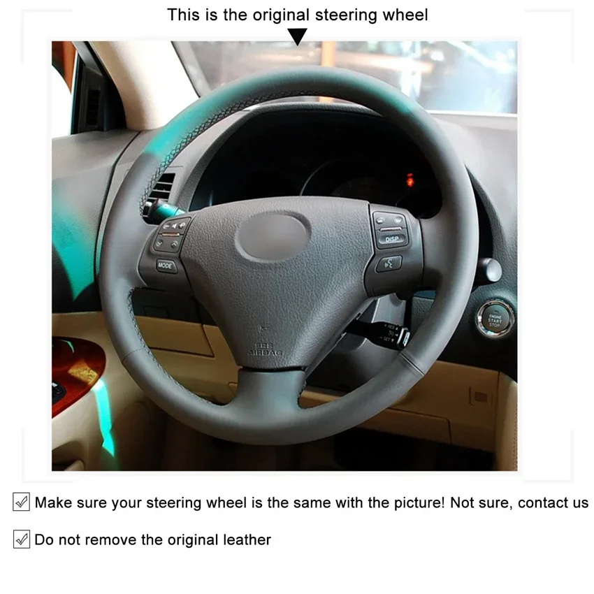 Hand-Stitched Non-slip Durable Black Leather Steering Wheel Cover Wrap for Lexus GS300 2004-2007 ES250 2005 Interior Accessories