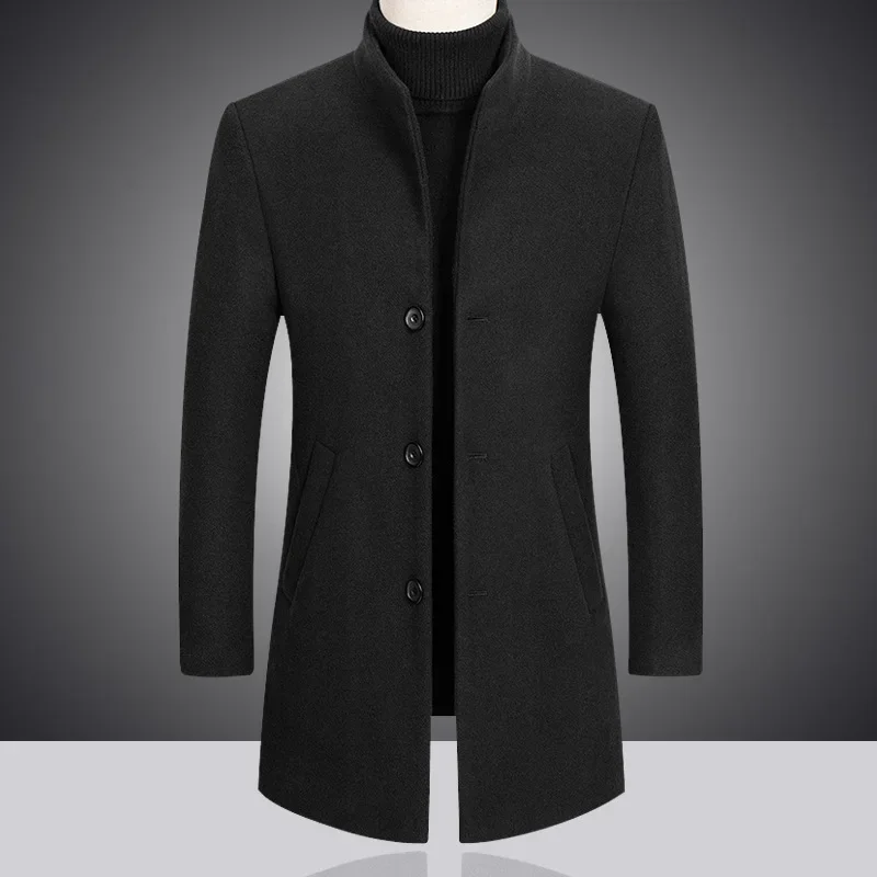 2023 Fashion New Men\'s Leisure Boutique Business Solid Color Slim Wool Coat Trench Jacket Blends