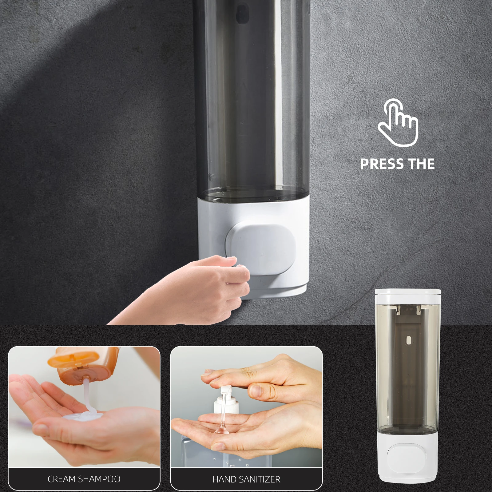 

Wall Mount Soap Dispenser 120ml H Lotion Shampoo Container Transparent Fill Manual Gel Dispensers Bathroom Home