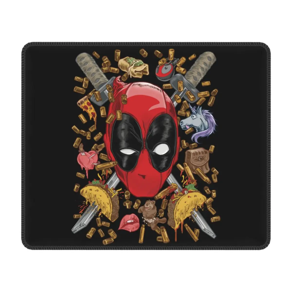 Custom Deadpool Shells Tacos Collage Mouse Pad with Locking Edge Gamer Mousepad Non-Slip Rubber Base Office Desk Computer Mat