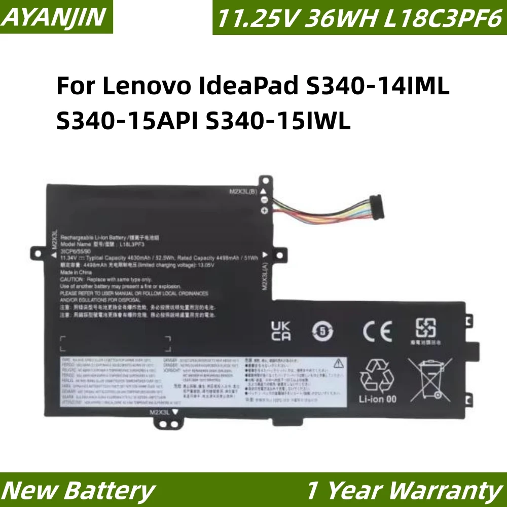 

L18C3PF7 L18M3PF7 L18C3PF6 Laptop Battery For Lenovo IdeaPad S340-14IML S340-15API S340-15IWL L18L3PF2 L18M3PF6 11.25V 36WH