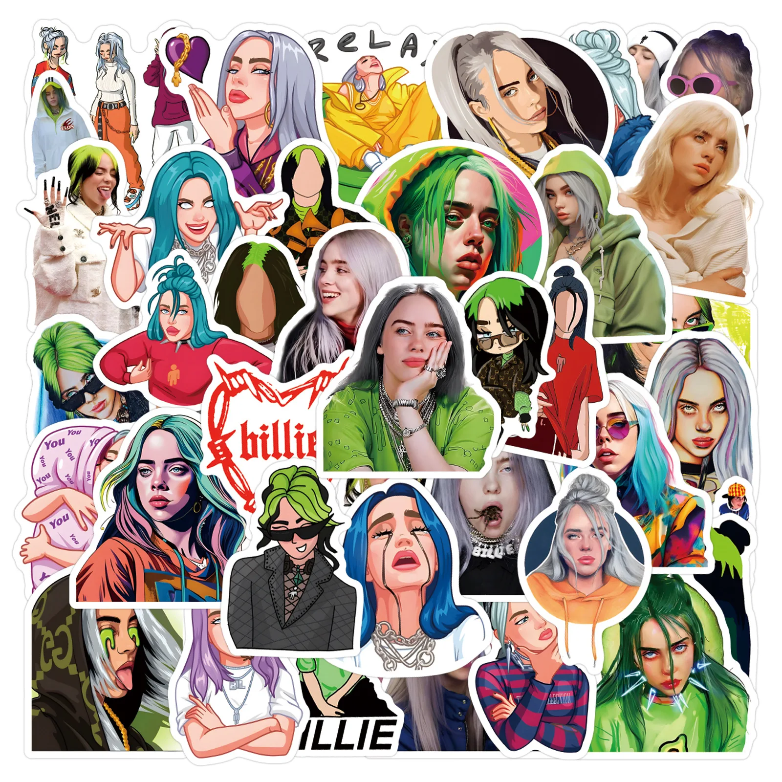 55 Uds Billie Eilish pegatinas cantante Billie Eilish pegatinas manuales decorativos papelería tazas ordenador pegatinas impermeables