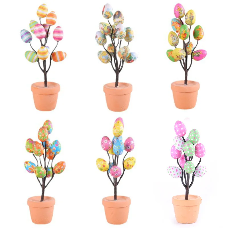 1pc Easter Egg Potted Plant Easter Artificial Tabletop Easter Egg Tree Decor Spring Home Party Decoration Flower Arrangement