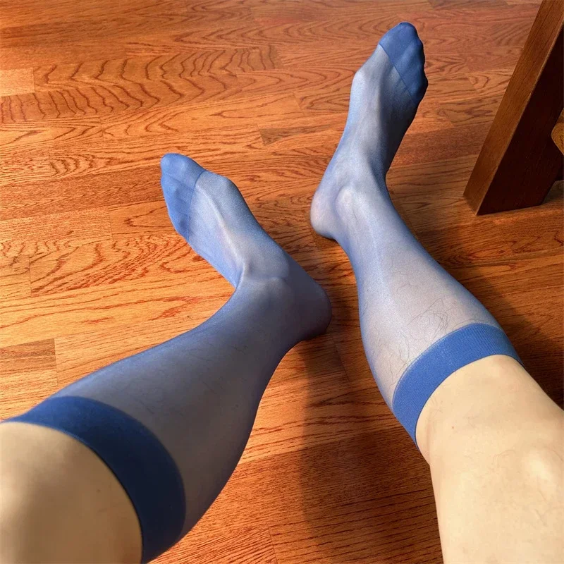 

Male Long Socks for Men Multicolour Summer Thin Transparent See Through Sheer Stockings Men Sexy Soft Dress Business Dress Socks