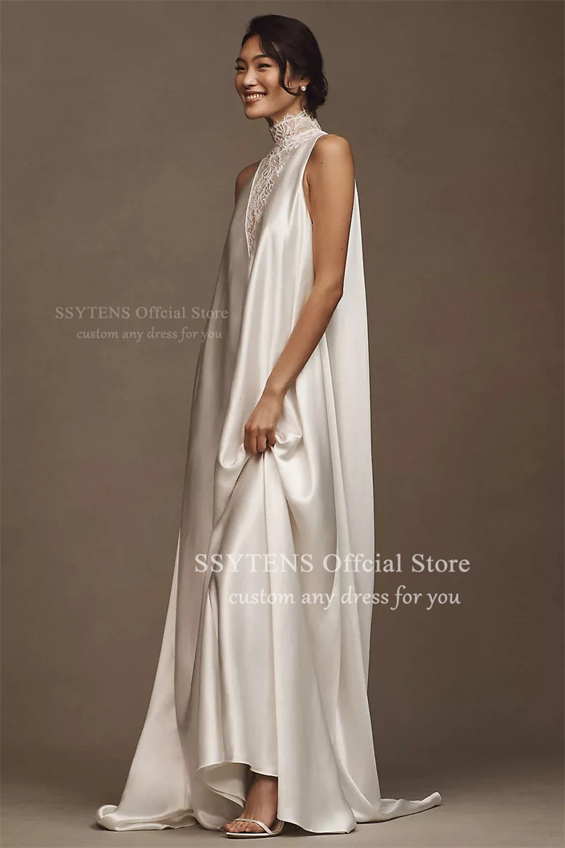 SSYTENS Customized Soft Bride Dresses Mermaid Wedding Dresses Lace Sleeveless High Neck Reception Bridal Gowns Robe de mariée