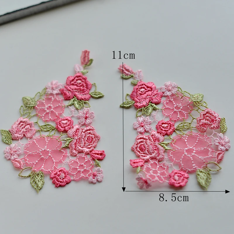 1 Pair Pink Orange Sew On Embroideried Flowers Patch Clothes DIY Patches for Clothing T-shirt Dress Decoration