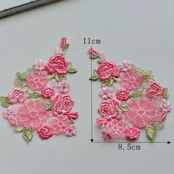 1 Pair Pink Orange Sew On Embroideried Flowers Patch Clothes DIY Patches for Clothing T-shirt Dress Decoration