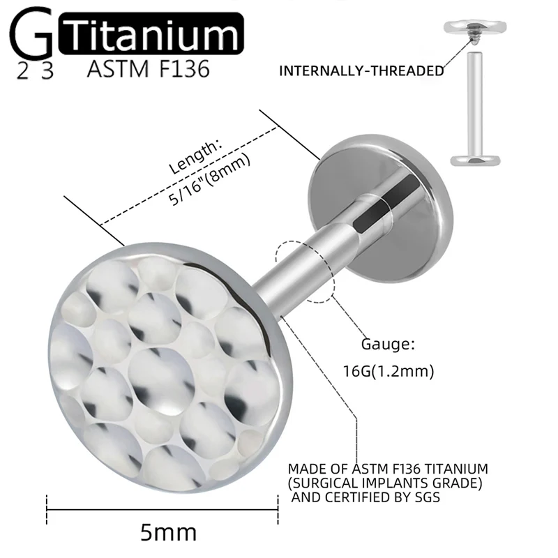 1PC Titanium G23 Stud Inner Thread  Ladybug Round Cake Four Casual Men\'s And Women\'s Fashion Perforated Lip Nails