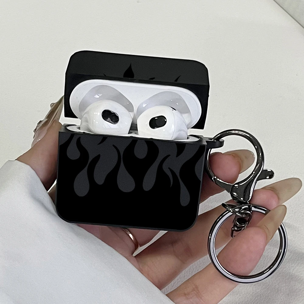 Black Flame Pattern Earphone Case for AirPods Pro2/Pro3/Pro Headset Hard Cases Protective Cover For Apple AirPods 4/3/1/2 Covers