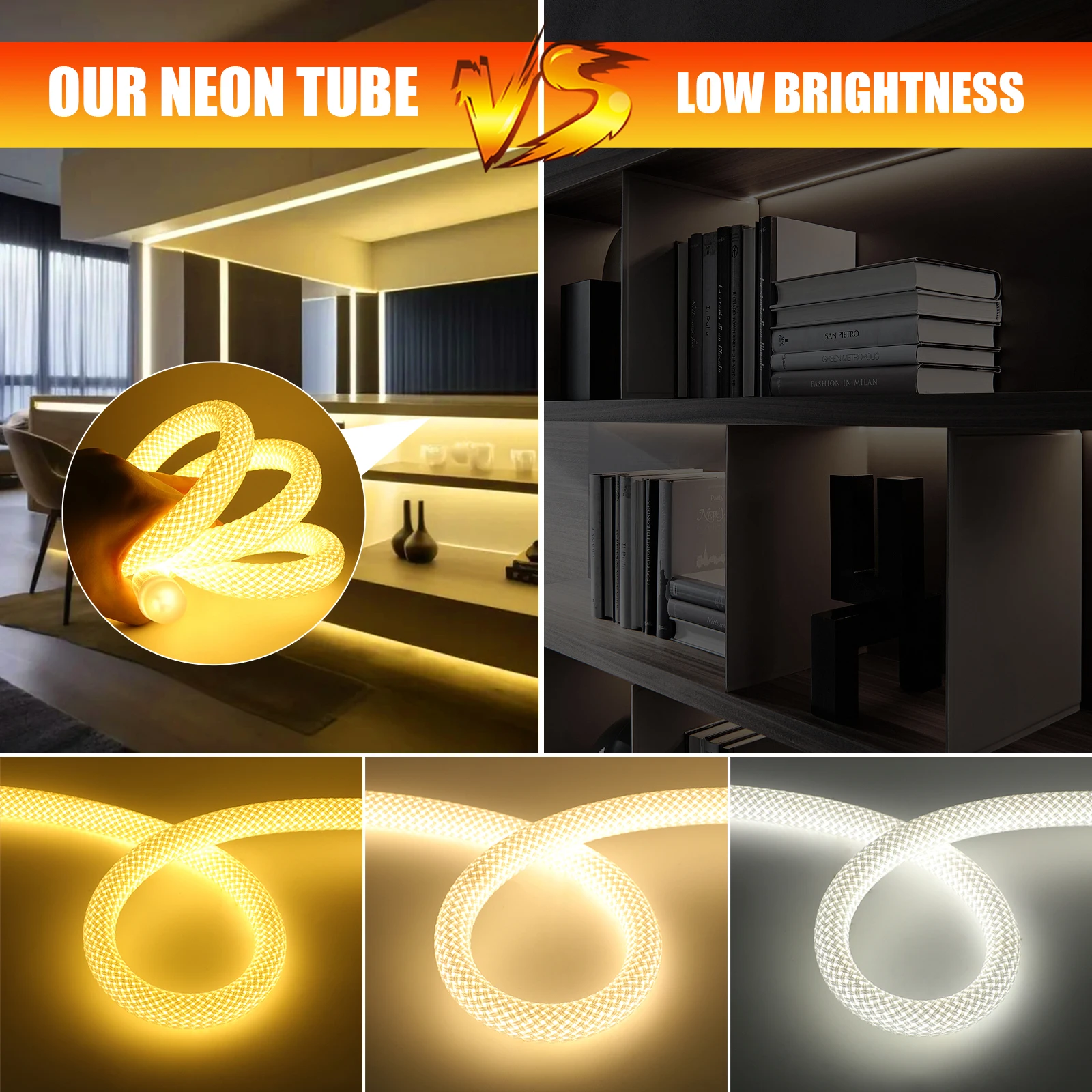 Imagem -06 - Flexível Led Neon Light Strip Silicone Rope Light Fita Impermeável 360 ° Rodada Padrão Reticular dc 12v 24v 240leds Ip67