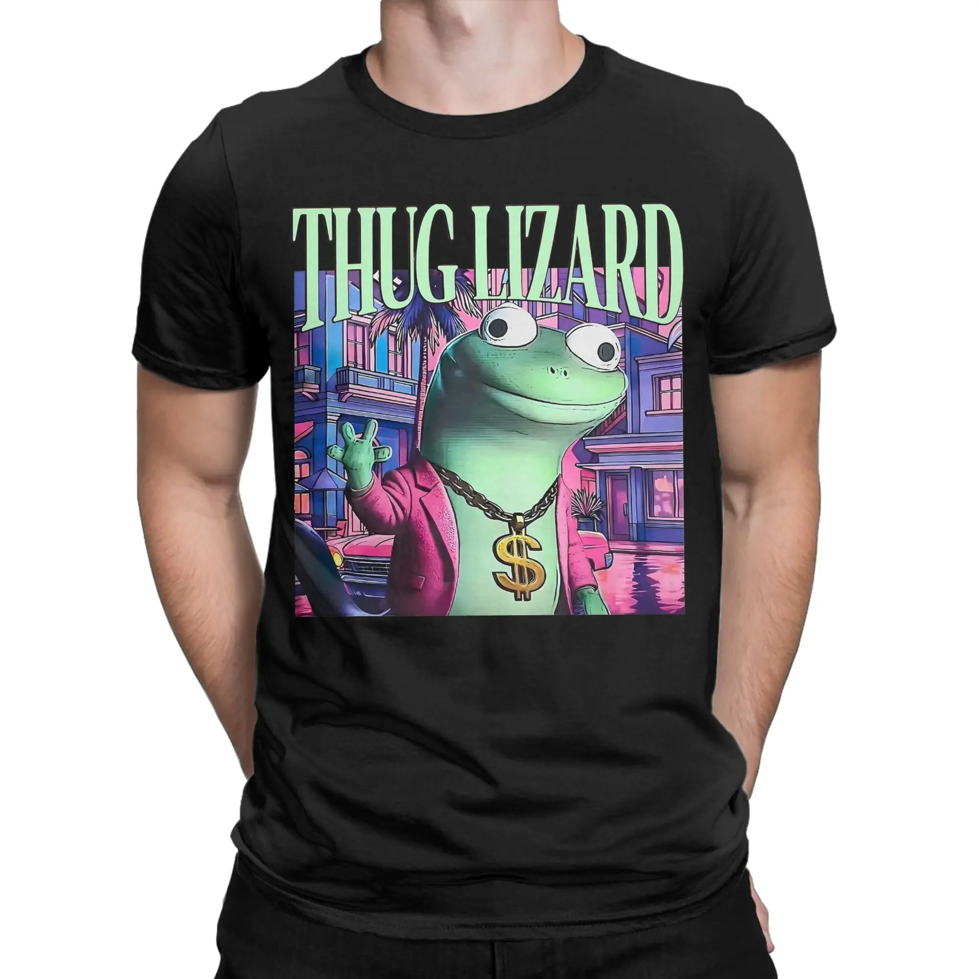 Camiseta Thug Tom Lizard Weirdcore Anime para Homens e Mulheres, Camisetas Vintage de Algodão, Camiseta de Gola Redonda, Manga Curta, Tamanhos Grandes
