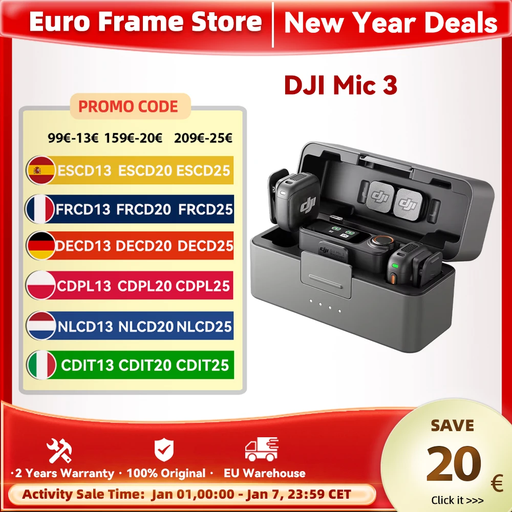 DJI Mic 3 Wireless Lavalier Mic Ultralight Extended Time & Fast Charging 400m Transmission Noise Cancelling Vlog Streaming