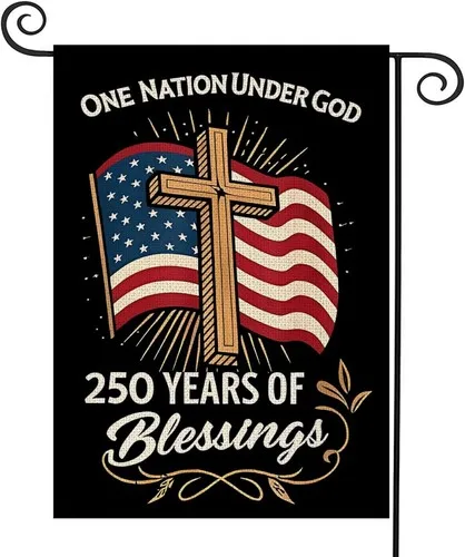 Blessings America 250th Anniversary Garden Flag Patriotic Cross 12x18 RRMCCE IIX SSL
