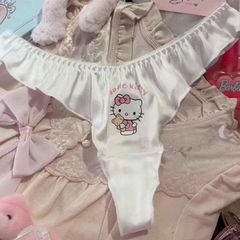 Sanrio celana dalam Satin kartun Hello Kitty perempuan populer celana dalam KT seksi t-pants lucu katun selangkangan terbuka hadiah celana Dalam mulus