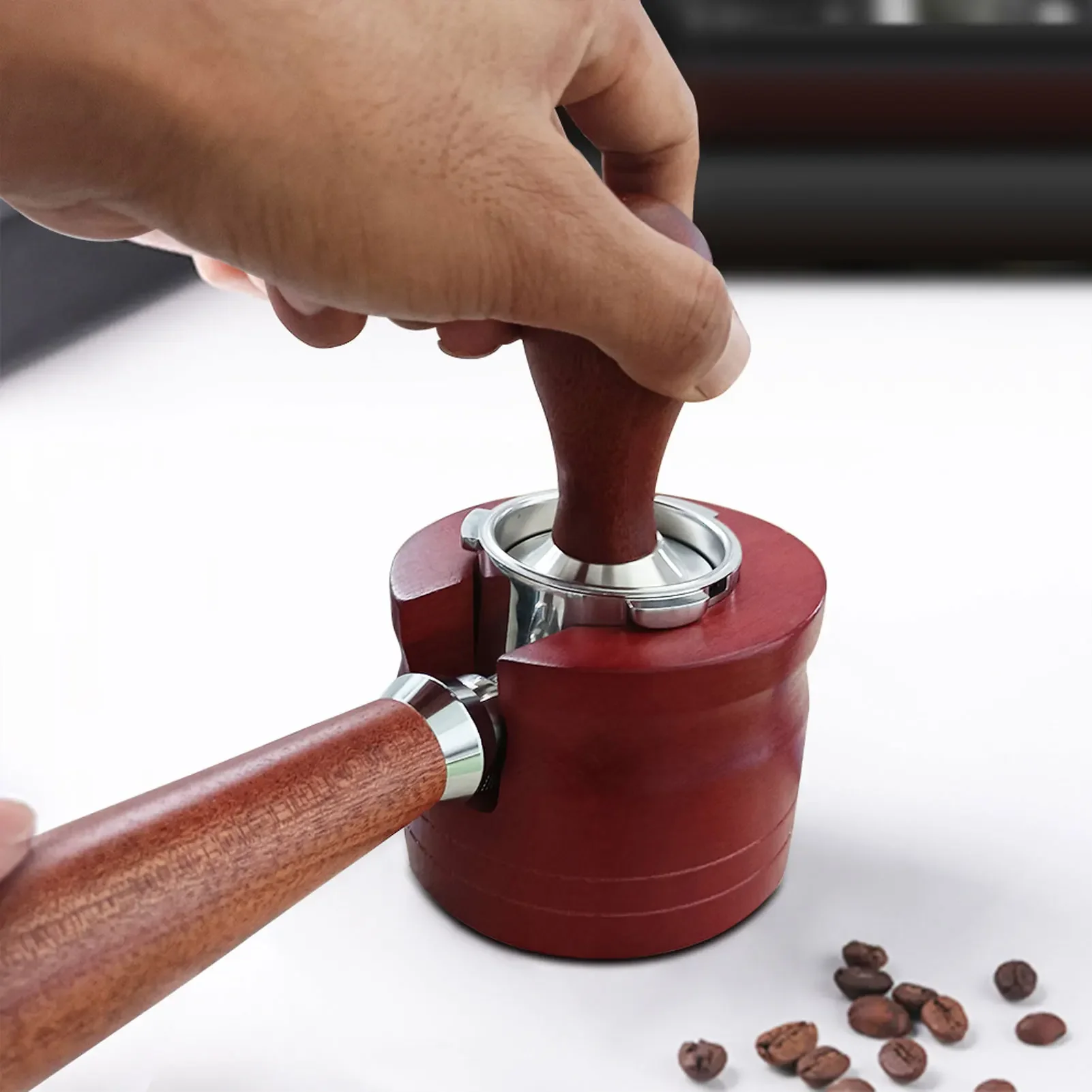Impact Wooden Stand Bottomless Portafilter Holder Rack Espresso Tool 54mm/58mm