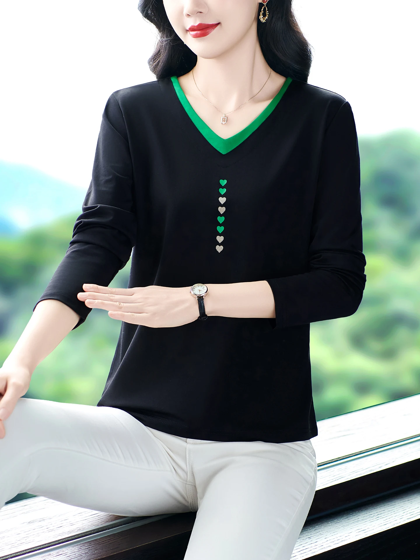 

Футболка для похудения с длинным рукавом и вырезом в форме сердца, универсальный базовый слой, топ больших размеров, повседневная одежда, универсальный крой, для ежедневной носки