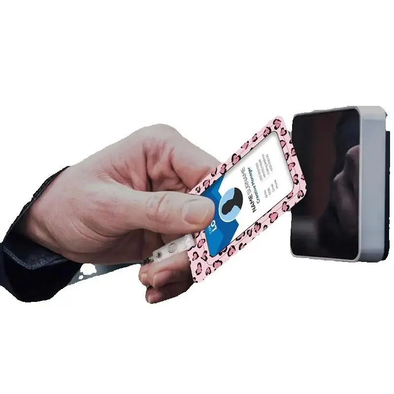 Retractable Badge Reel Leopard Print ID Card Holder with Lanyard Keychain Clip Vertical Card Sleeve for Nurse Medical