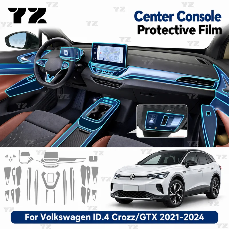 YZ Center Console Protective Film For Volkswagen ID.4 Crozz GTX 2021-2024 TPU Gear Panel and Navigation Screen Anti-Scratch