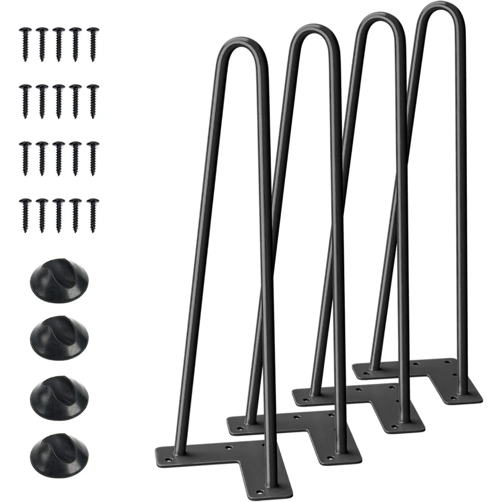 

16 Hairpin Furniture Legs, Metal Home DIY Projects for Nightstand, Coffee Table, Desk, etc with Rubber Floor Prote