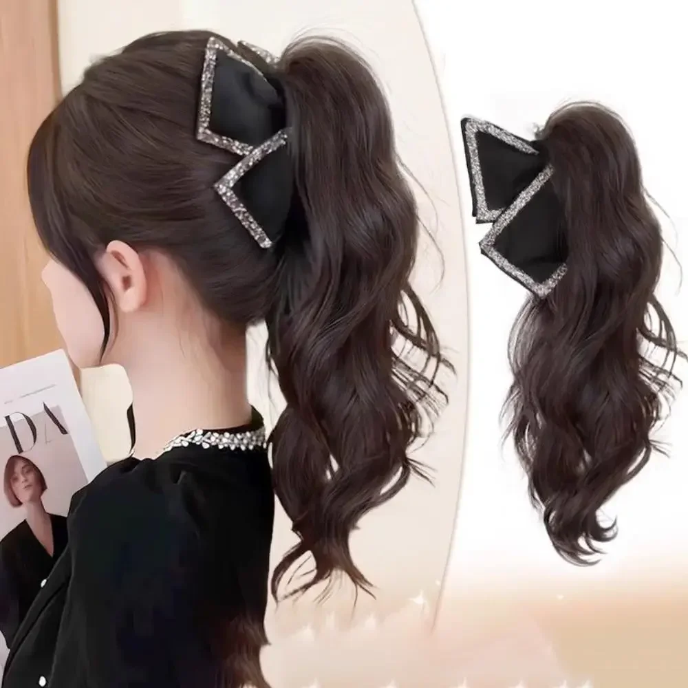 Natural Long Fluffy Curly High Synthetic Ponytail Grab Wig Women Half Waterfall Clip-on Hair Extensions