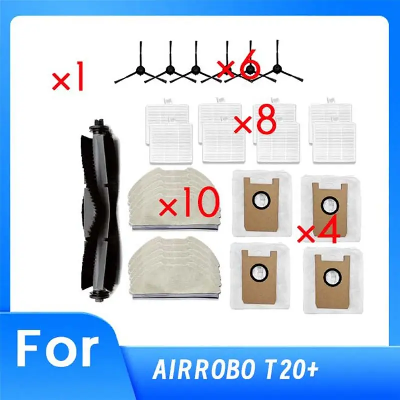 AT19-For AIRROBO T20+ Vacuum Cleaner Accessories Main Side Brush Mop Filter Dust Bags Ultra Durable Accessories