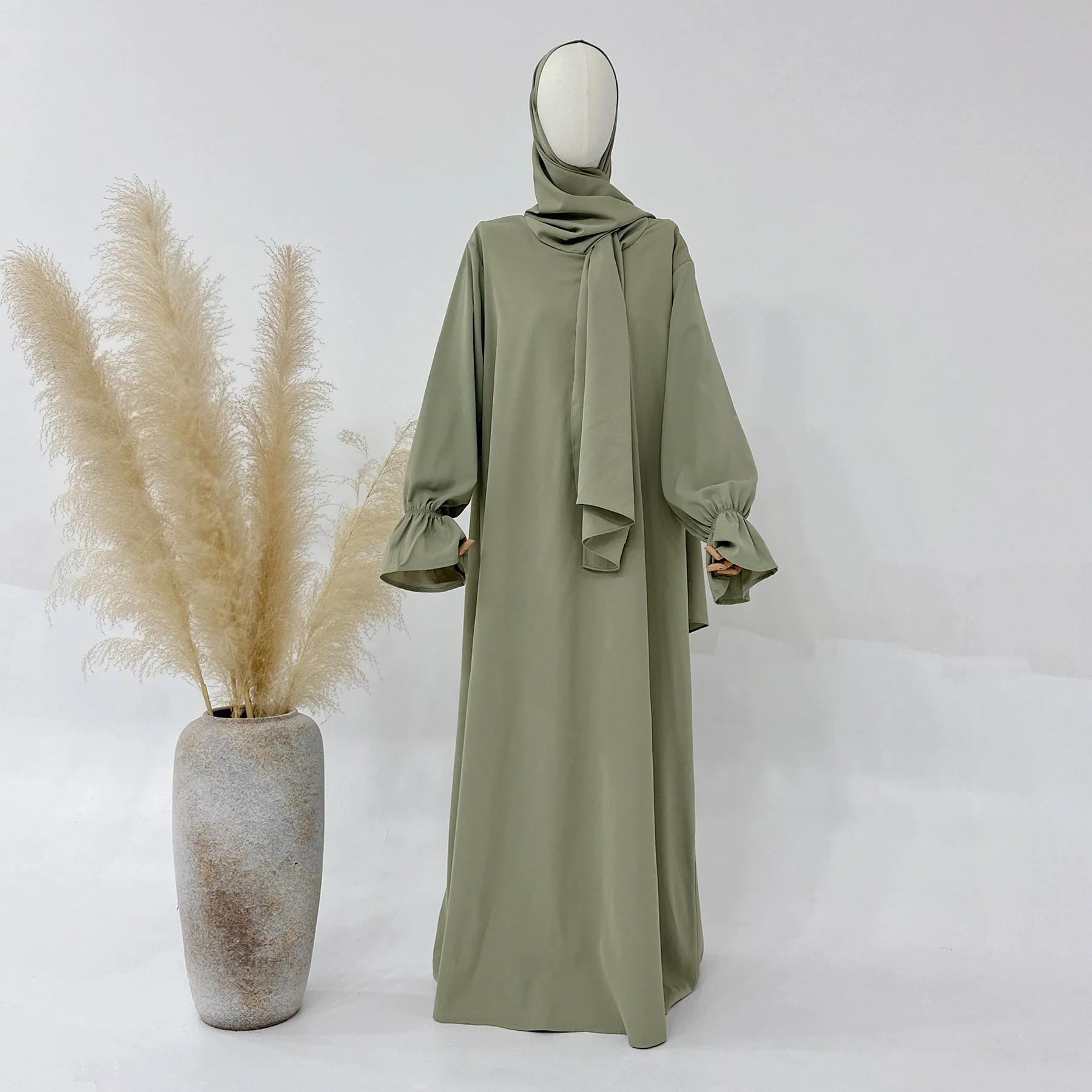 

Ramadan Abaya with Integrated Hijab Scarf Prayer Dress Jilbab Eid Plain Muslim Abayas for Women Dubai Kaftan Robe Islam Djellaba