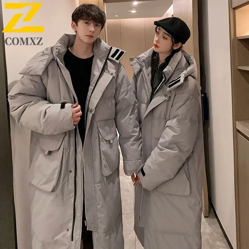 COMXZ Men's Cotton Padded Jacket 2025 Hong Kong Loose Long Thick Warm Street Padding Coat Traveling Cold-Resistant Padded Jacket