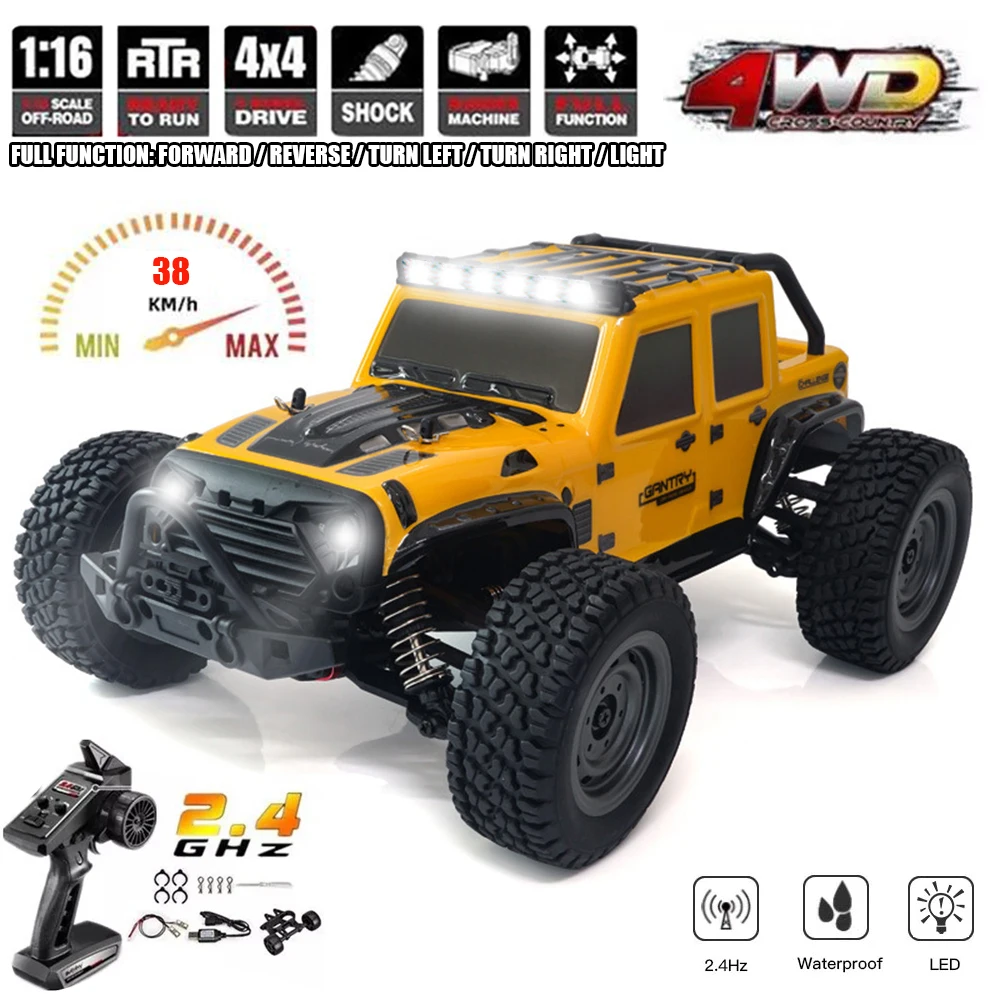 

New 1:16 38KM/H RTR Version RC Car 2.4G 4WD RC Rock Crawler With LED Light High Speed Off Road Remote Control Truck for Toys