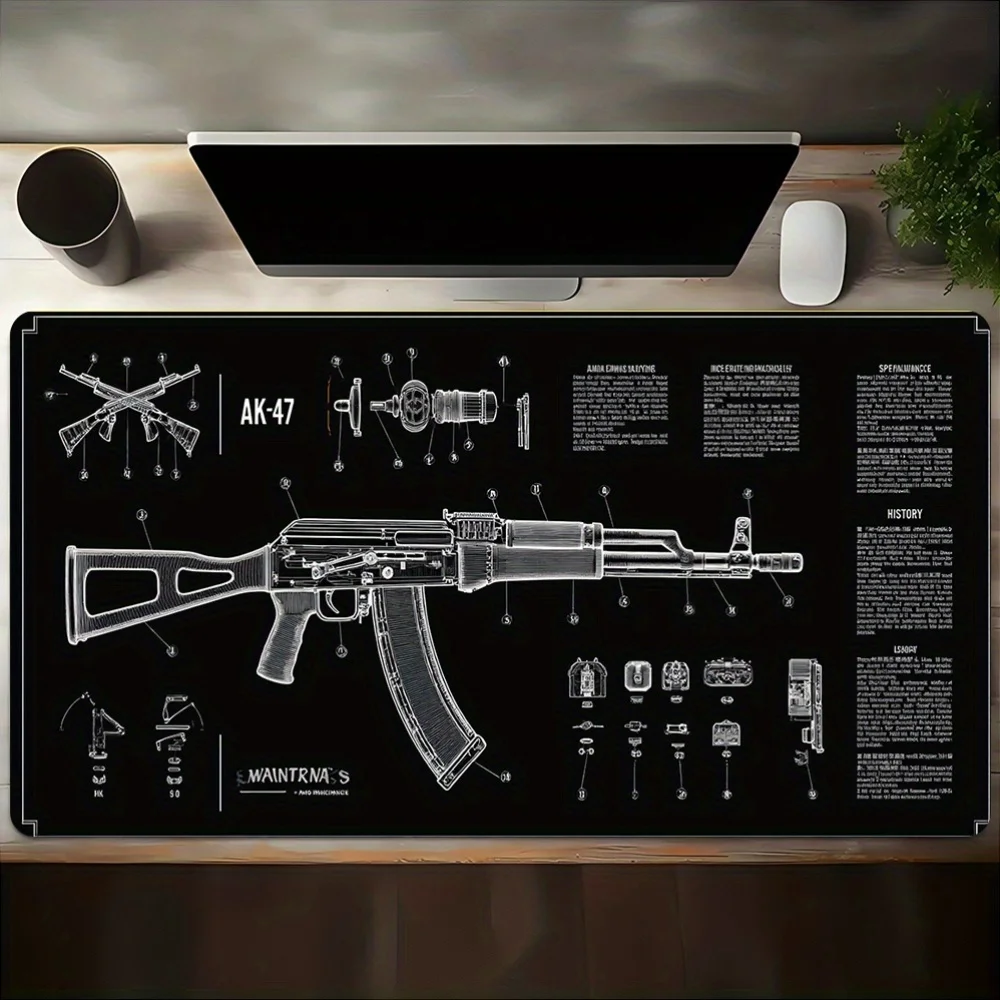 CIFBUY Gaming Mouse Pad AK-47 Rubber Blueprint Non Slip Washable Desk Mat Military Aesthetic For Office Home PC Decor