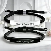 Bracelets de Couple en corde réglable, 2 pièces, en acier inoxydable, je t'aime toujours pour toujours, ensemble de Bracelets, cadeau de saint valentin 1