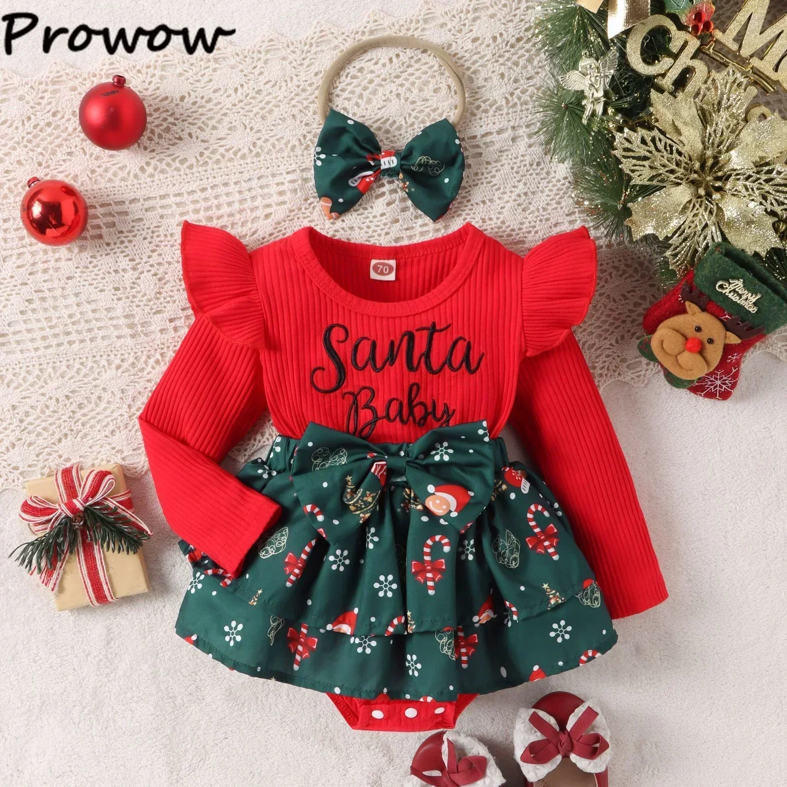 Costume de batterie de Noël pour bébés filles, robe rouge avec lettre Père Noël et nœud, grenouillères pour nourrissons, mes premiers vêtements de Noël