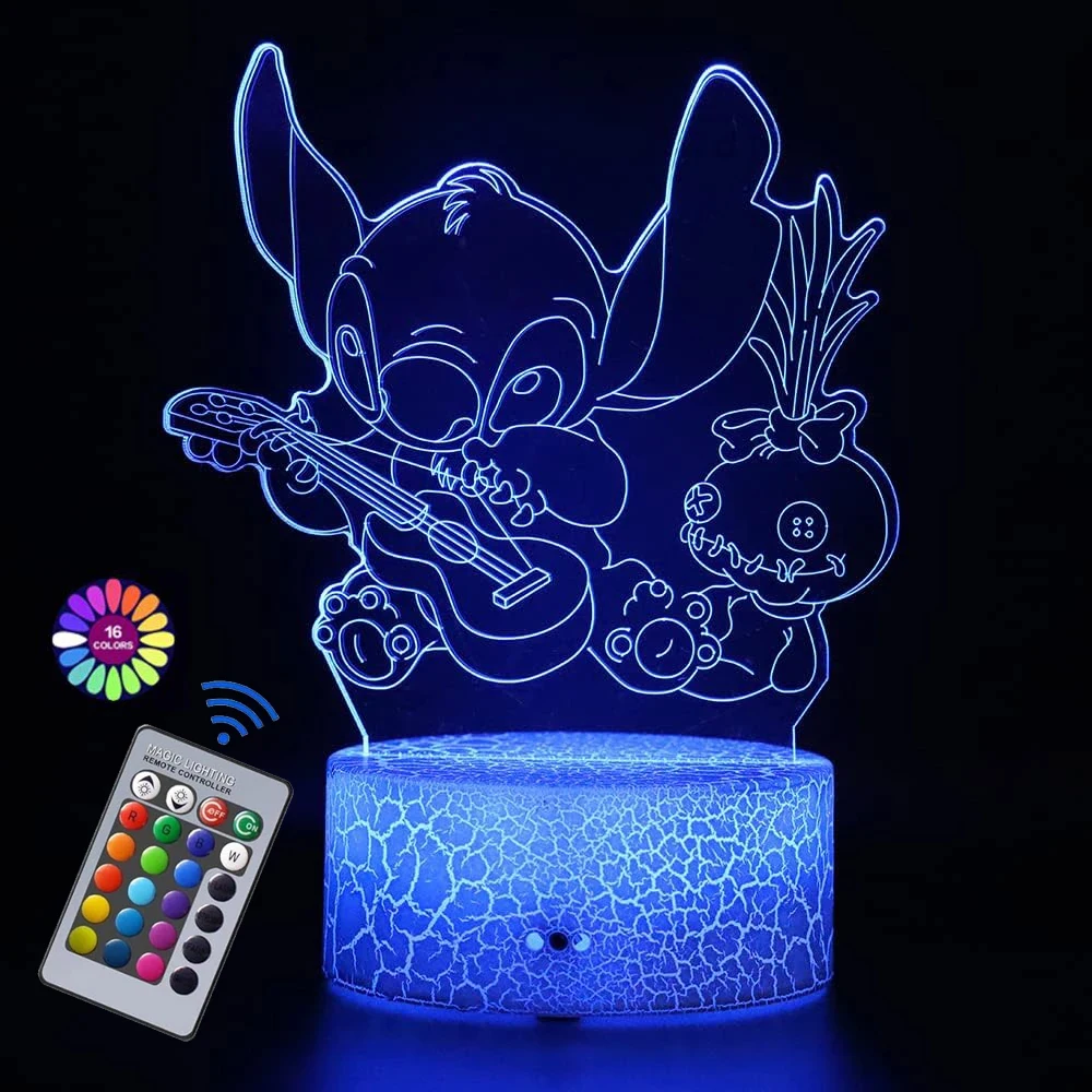 Stitch Lamp 16Colors 3D Night Light with Remote Control Room Decor Valentine\'s Day Anniversary Birthday Present Christmas Gifts