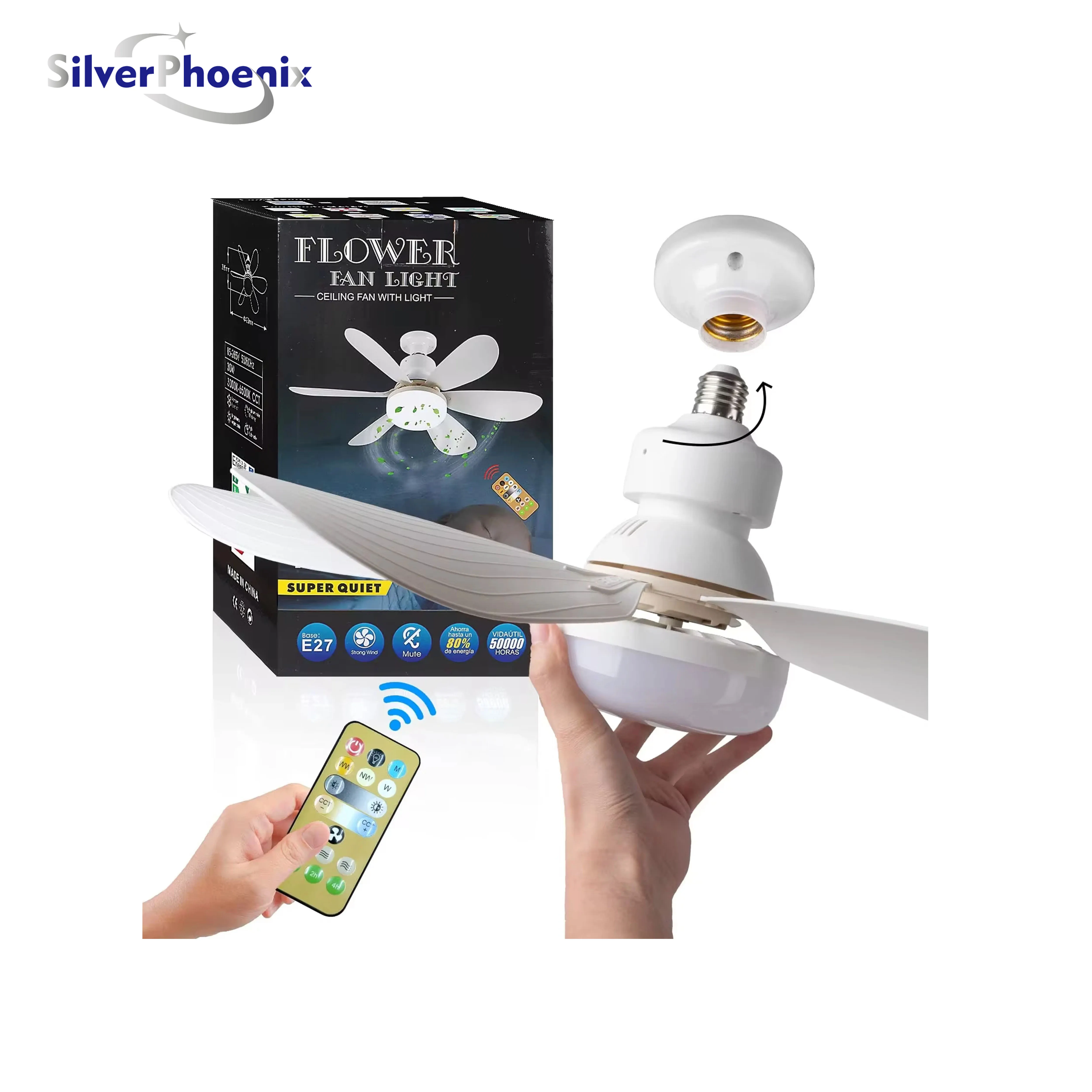 16.5 بوصة مروحة سقف ضوء 30 واط مروحة سقف E27 LED مروحة ضوء 3 أضواء لاسلكية مناسبة للمطبخ وغرفة النوم والغرفة الصغيرة.