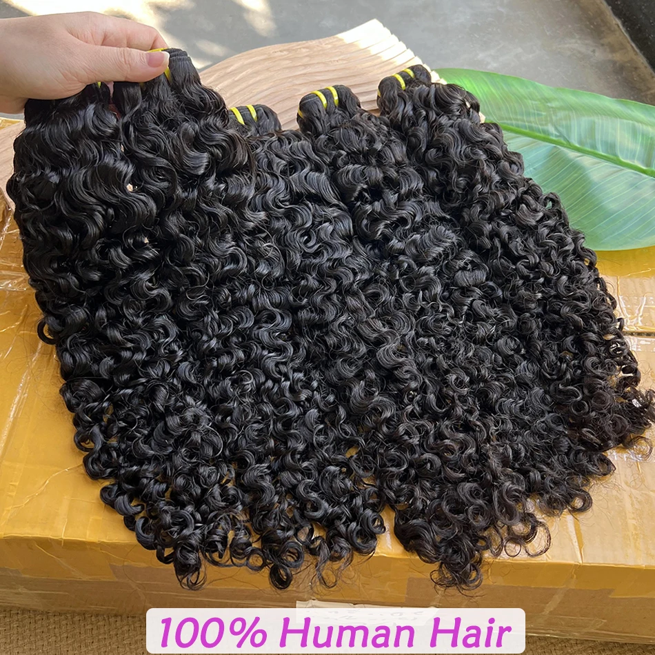 Burmese Curly Human Hair Bundles #1B Natural Color Wavy Raw Virgin Hair Weave Extensions Bouncy Curly 100% Human Hair For Women