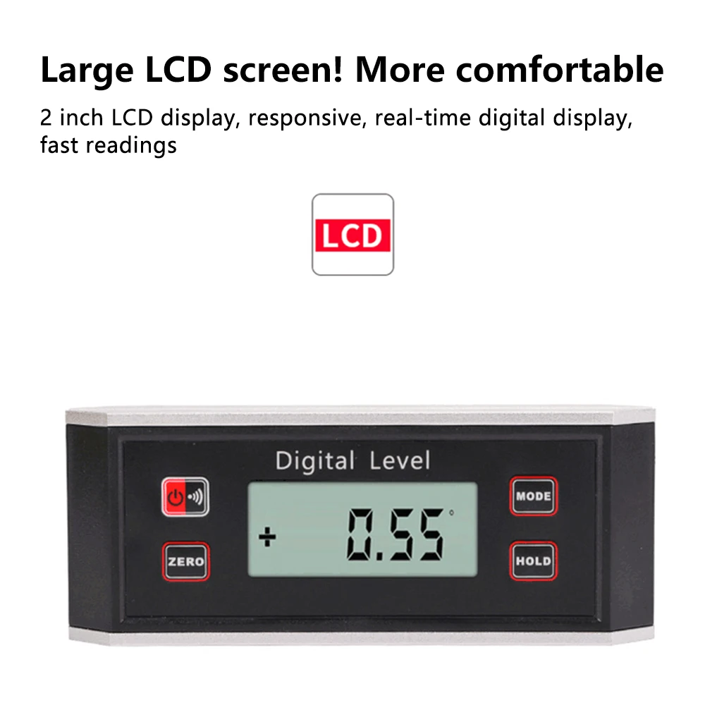 เครื่องวัดมุมแม่เหล็กดิจิตอล LCD ความแม่นยำสูงกล่องวัดระดับองศากันน้ำ0 ~ 360องศาร่อง V